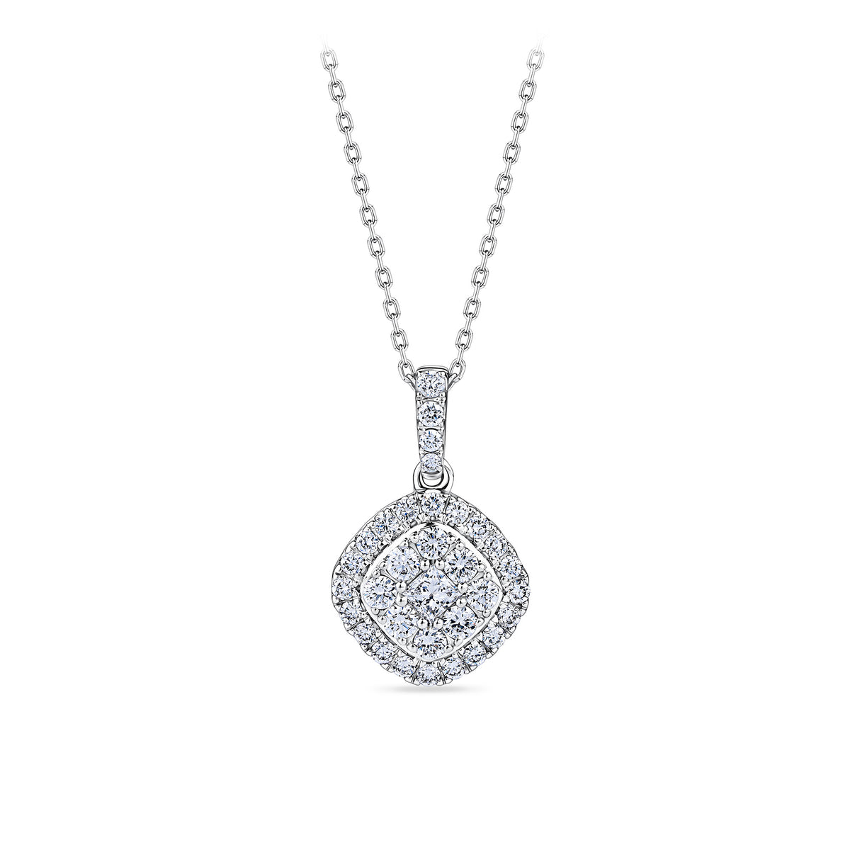 Everlasting 0.50ct TW Lab Grown Diamond Princess Cut Double Halo Pendant in 9ct White Gold