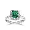 Emerald and Diamond Halo Ring in 18ct White Gold