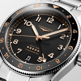 Longines watch with black dial and rose gold accents