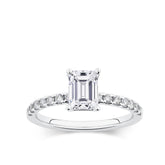 Everlasting 1.58ct TW Emerald Cut Lab-Grown Diamond Solitaire Pave Band Engagement Ring in 18ct White Gold