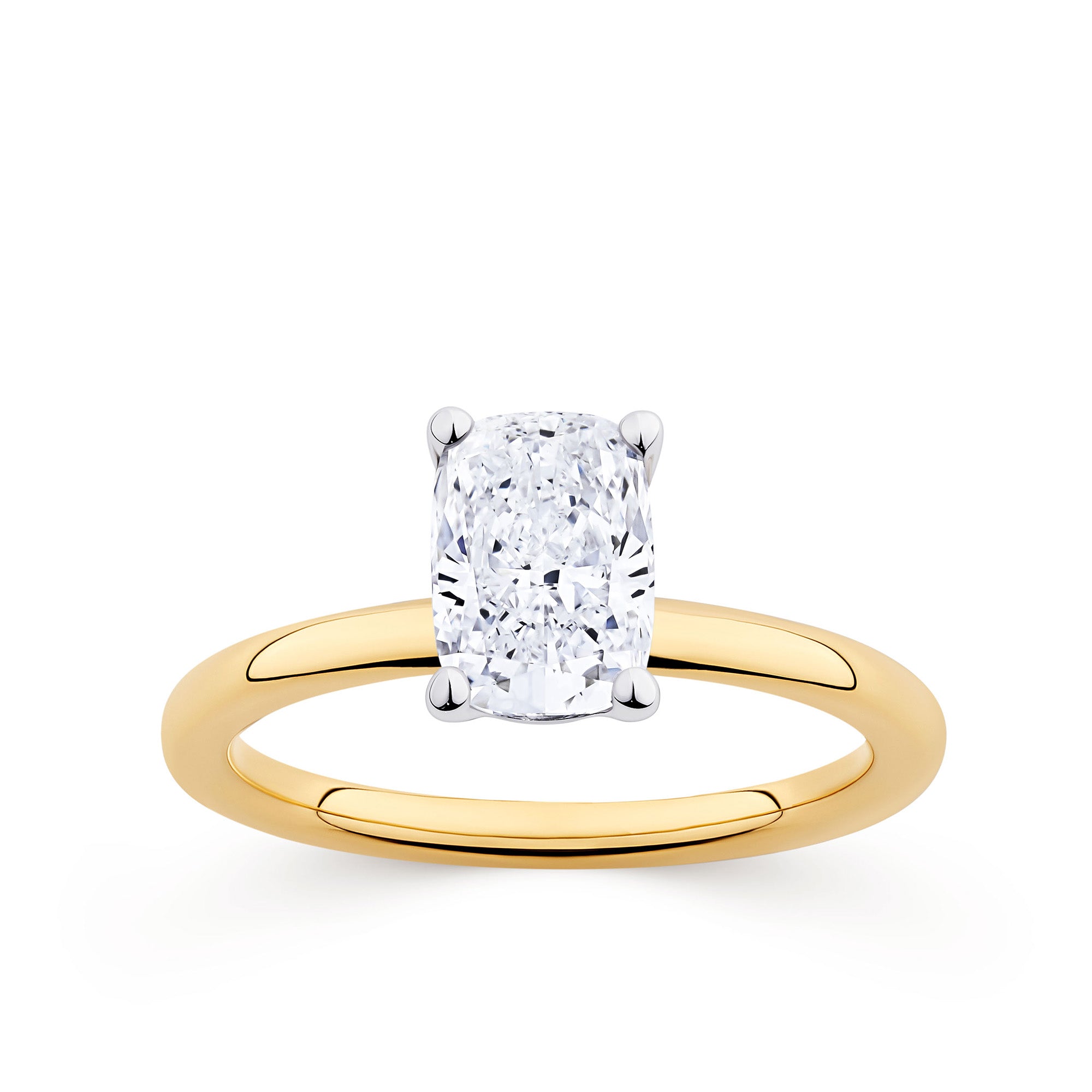 Everlasting 1.50ct TW Long Cushion Lab-Grown Diamond Solitaire Engagement Ring in 18ct Yellow and White Gold