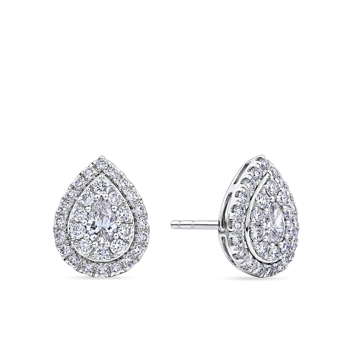 Everlasting 1.00ct TW Lab Grown Diamond Pear Cut Double Halo Earrings in 9ct White Gold