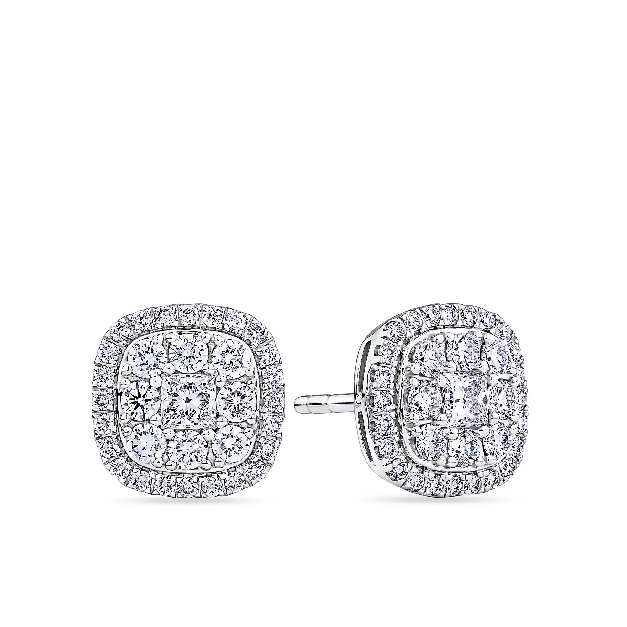Everlasting 1.00ct TW Princess Lab-Grown Diamond Double Halo Earrings in 9ct White Gold