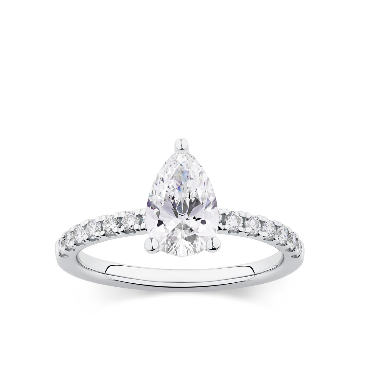 Everlasting 1.58ct TW Pear Lab Grown Diamond Solitaire Pave Band Engagement Ring in 18ct White Gold
