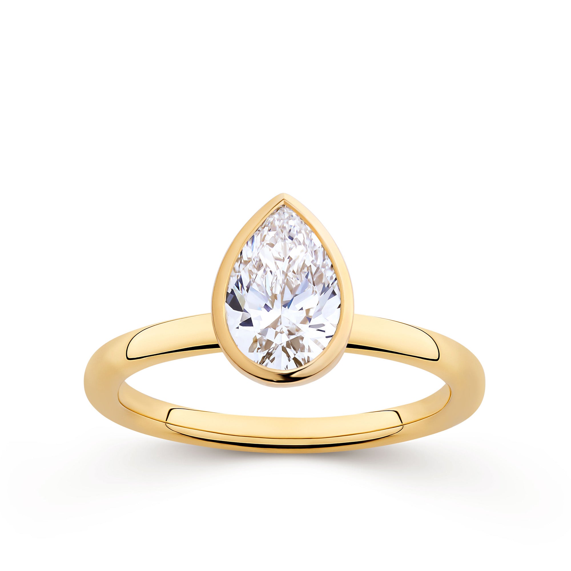 Everlasting 1.25ct TW Pear Lab-Grown Diamond Bezel Set Engagement Ring in 18ct Yellow Gold