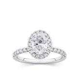 Everlasting 1.79ct TW Oval Lab-Grown Diamond Classic Halo Pave Band Engagement Ring in 18ct White Gold