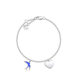 Bluebird of Happiness Children's Heart Bracelet in Sterling Silver Rhodium Plate