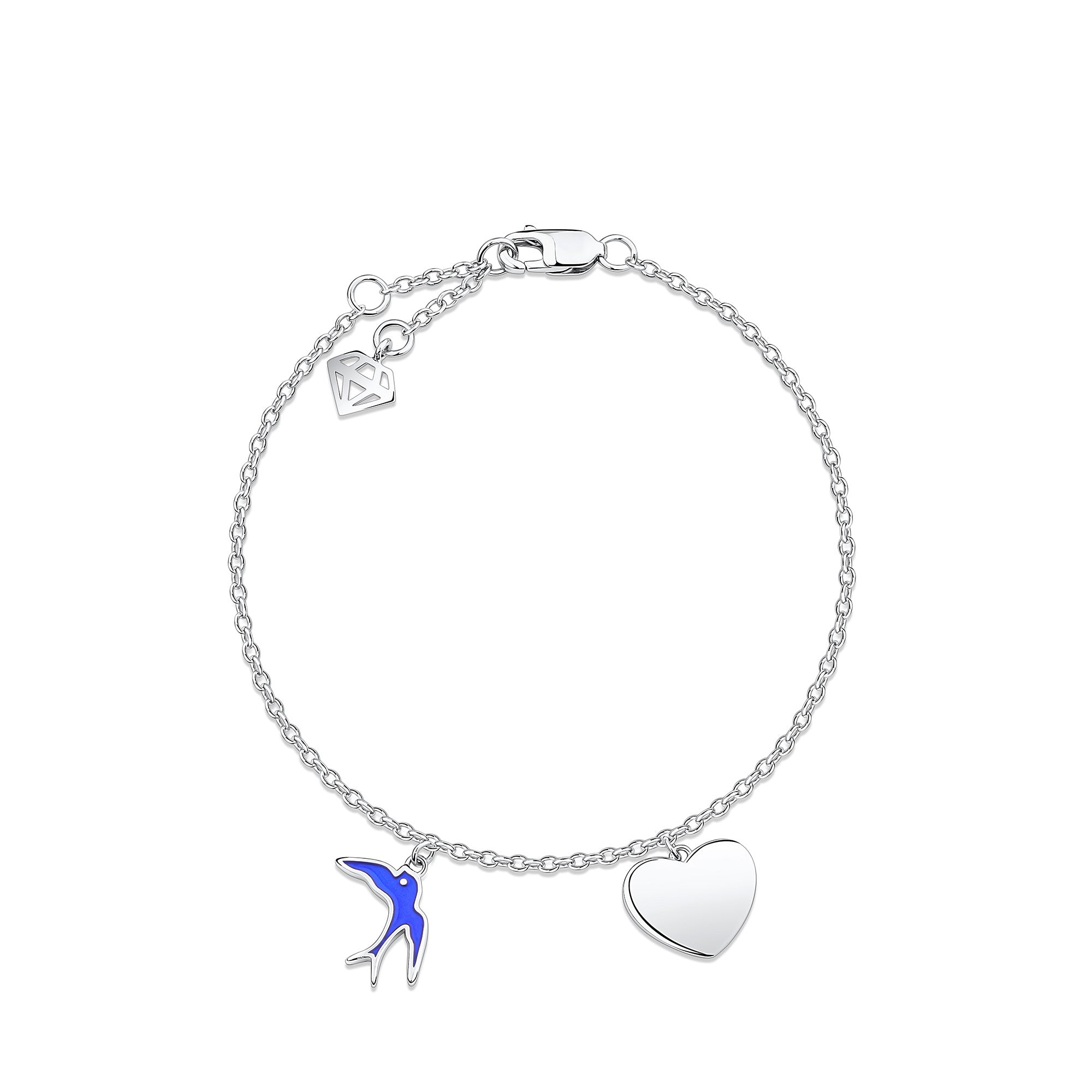 Bluebird of Happiness Children's Heart Bracelet in Sterling Silver Rhodium Plate