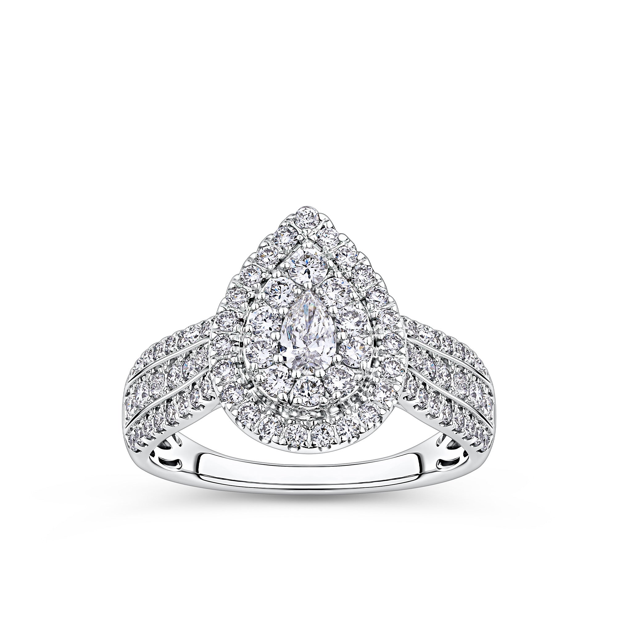Everlasting 1.00ct TW Pear Lab-Grown Diamond Double Halo Engagement Ring in 9ct White Gold