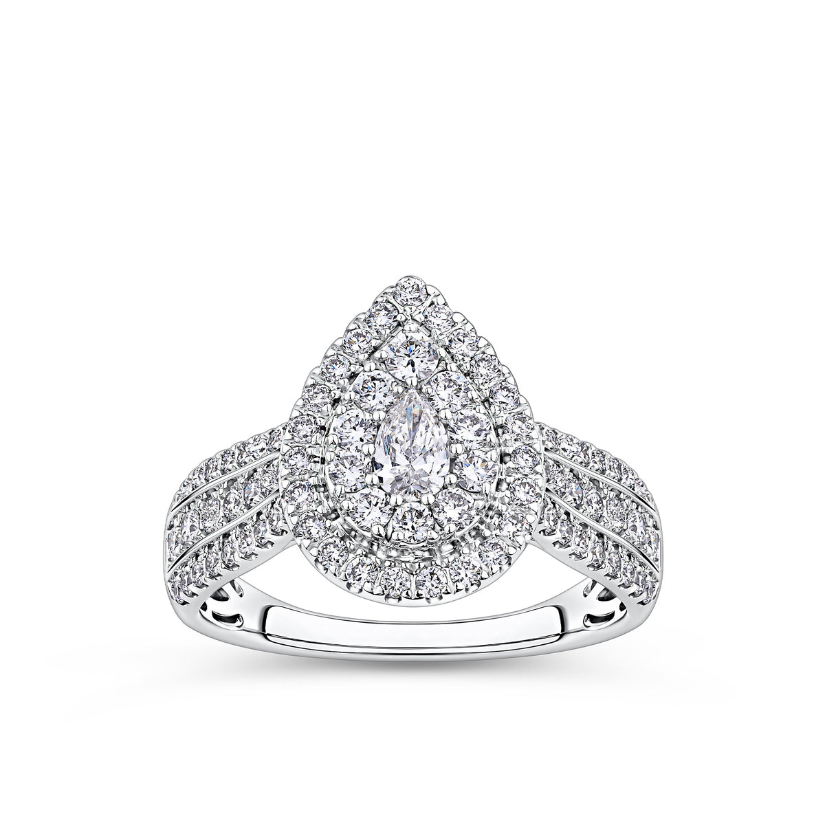 Everlasting 1.00ct TW Lab Grown Diamond Pear Cut Double Halo Engagement Ring in 9ct White Gold