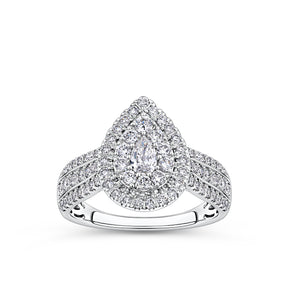 Everlasting 1.00ct TW Pear Lab-Grown Diamond Double Halo Engagement Ring in 9ct White Gold