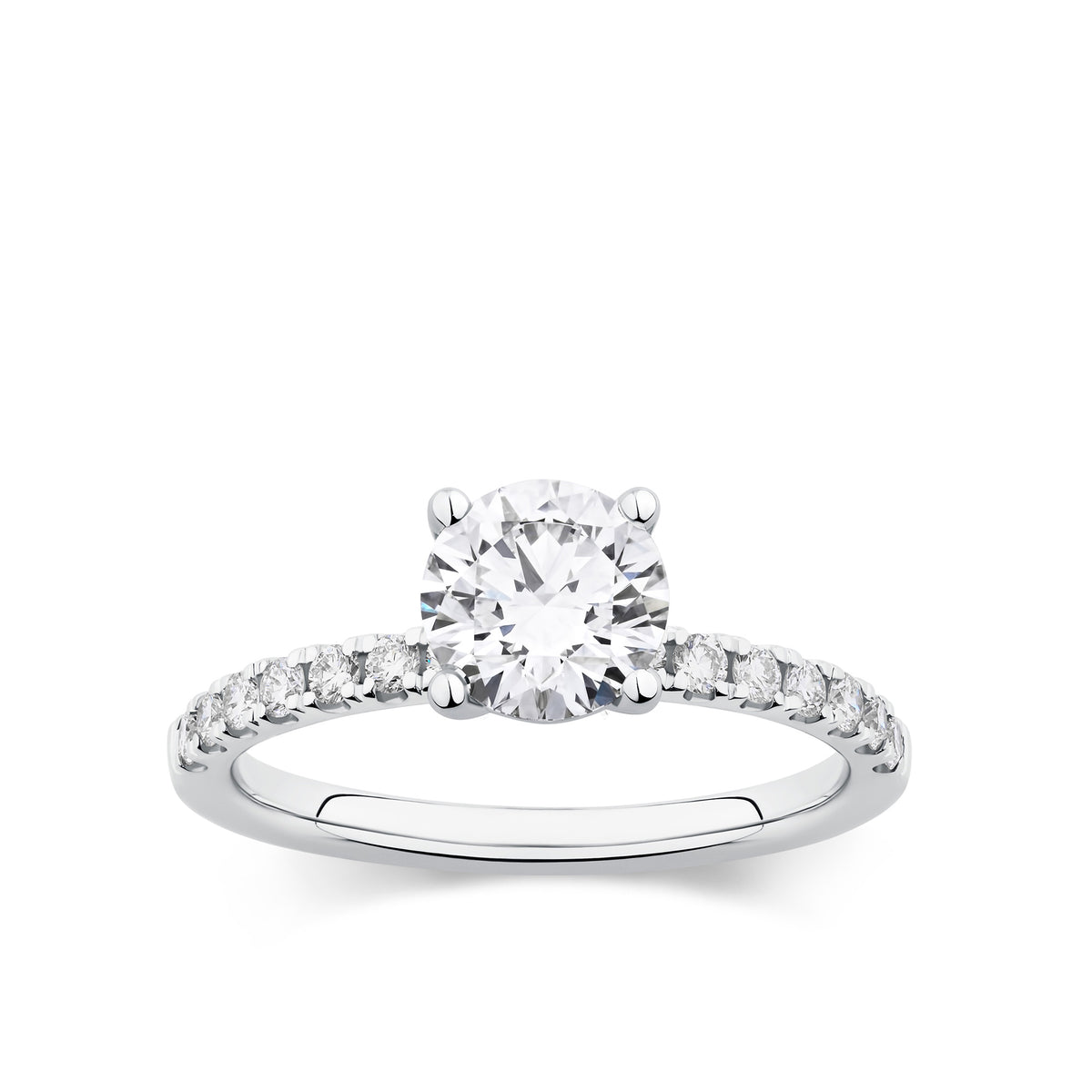 Everlasting 1.58ct TW Round Brilliant Lab-Grown Diamond Solitaire Pave Band Engagement Ring in 18ct White Gold