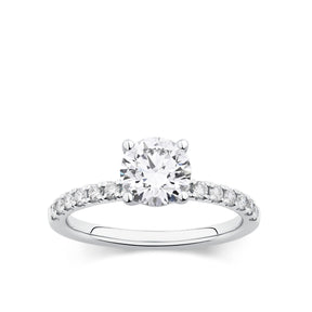 Everlasting 1.58ct TW Round Brilliant Lab-Grown Diamond Solitaire Pave Band Engagement Ring in 18ct White Gold