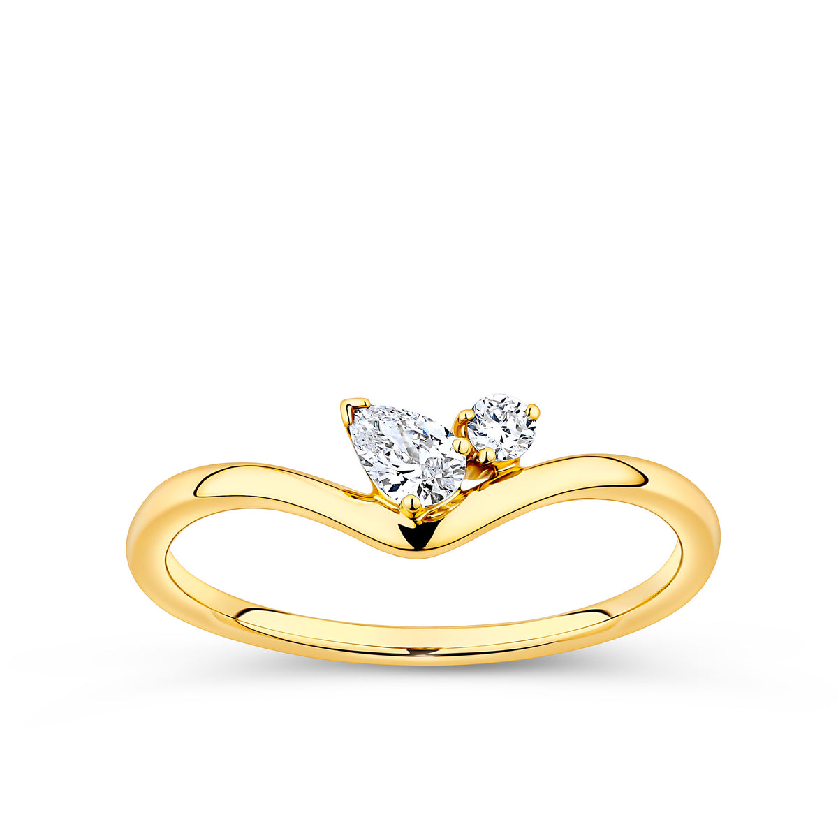 Everlasting Promise 0.33ct TW Lab Grown Diamond Asymmetrical Pear Cut and Round Brilliant Curved Ring Set in 9ct Yellow Gold