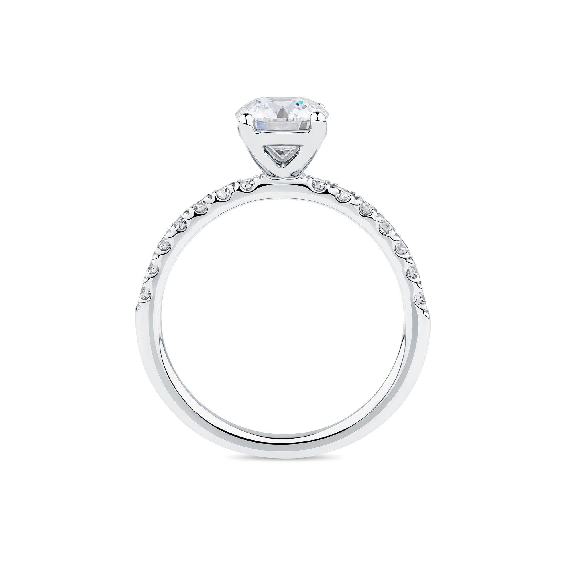 Everlasting 1.58ct TW Round Brilliant Lab-Grown Diamond Solitaire Pave Band Engagement Ring in 18ct White Gold