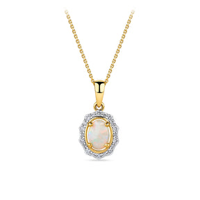 Bluebird™ Solid White Opal & Diamond Pendant with Chain in 9ct Yellow Gold