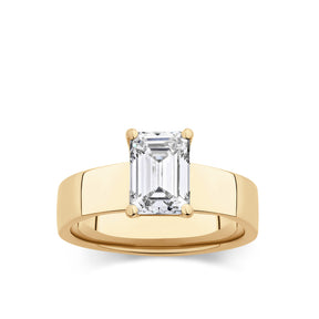 Everlasting 2.00ct TW Emerald Cut Lab-Grown Diamond Wide Band Solitaire Engagement Ring in 18ct Yellow Gold