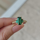 Created Emerald & Diamond Trilogy Ring in 9ct Yellow Gold