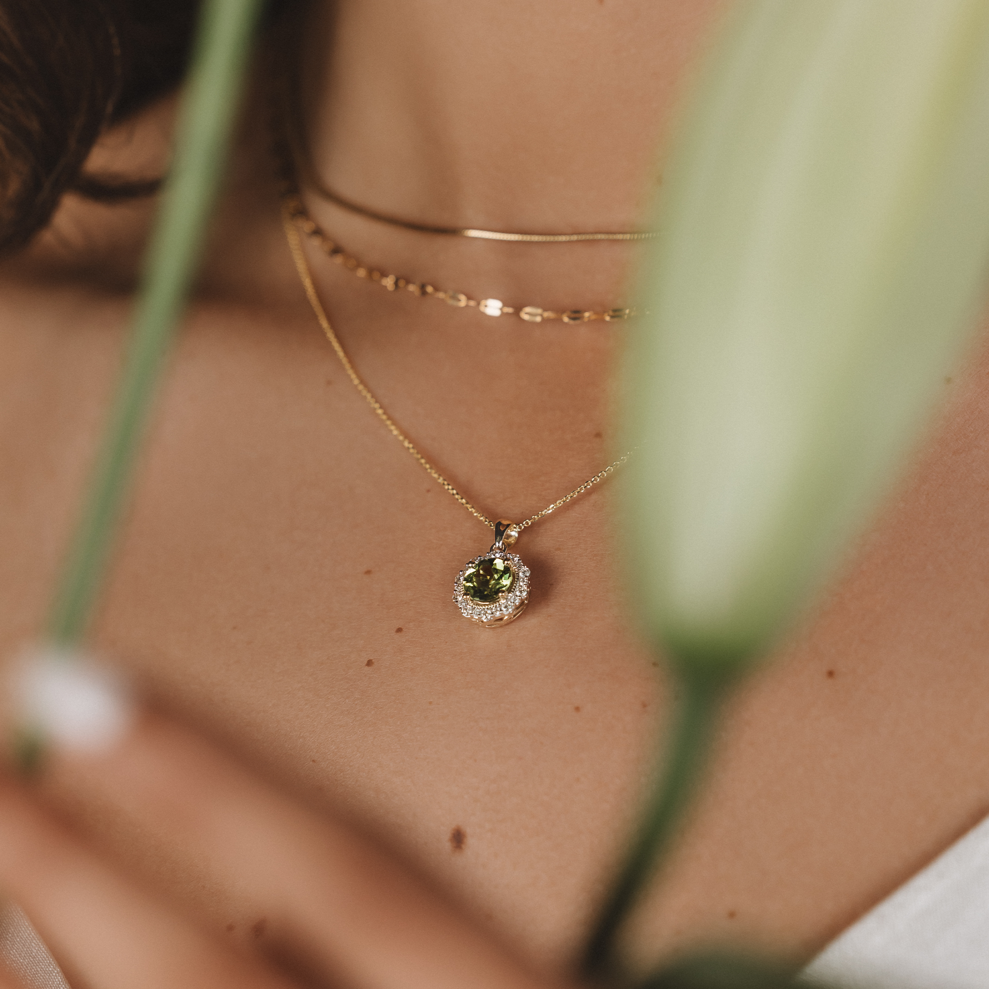 Bluebird™ Peridot & Diamond Pendant with Chain in 9ct Gold Chain