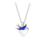 Bluebird of Happiness Children's Heart Necklace in Sterling Silver Rhodium Plate