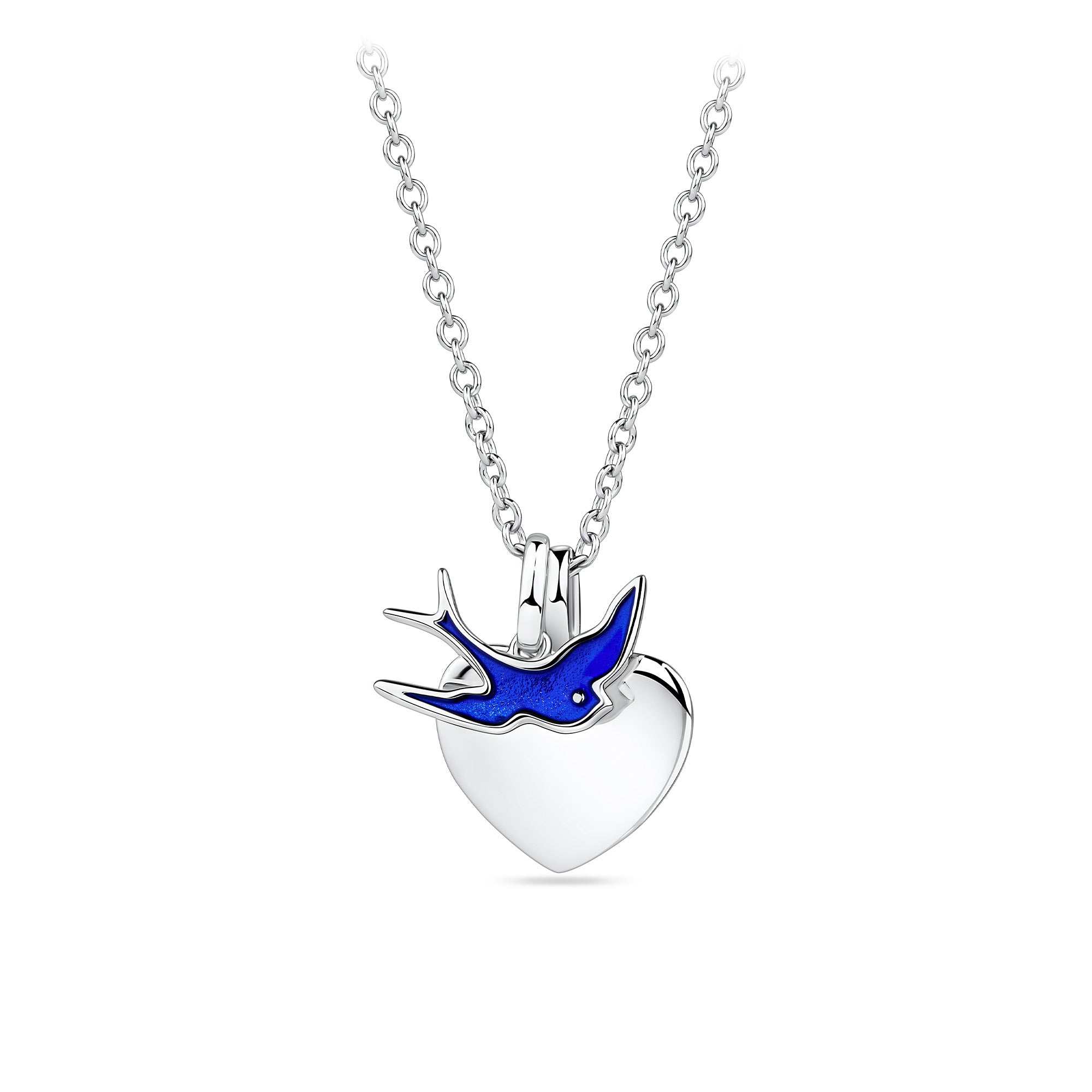 Bluebird of Happiness Children's Heart Necklace in Sterling Silver Rhodium Plate