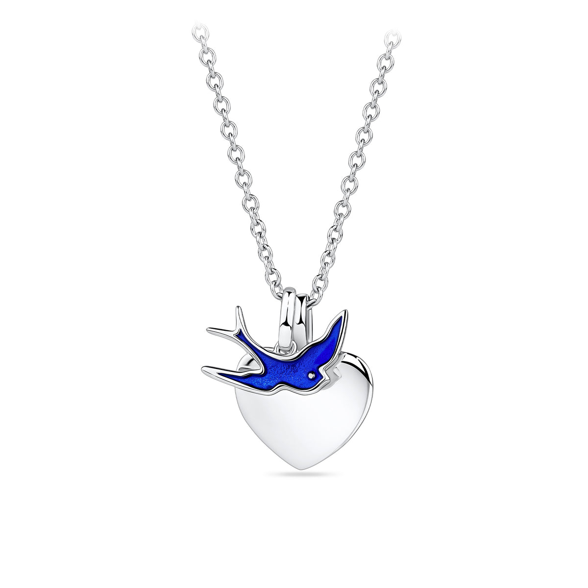 Bluebird of Happiness Children's Heart Necklace in Sterling Silver Rhodium Plate