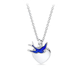 Bluebird of Happiness Children's Heart Necklace in Sterling Silver Rhodium Plate