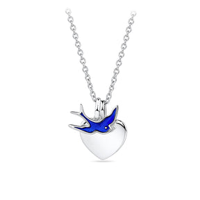 Bluebird of Happiness Children's Heart Necklace in Sterling Silver Rhodium Plate