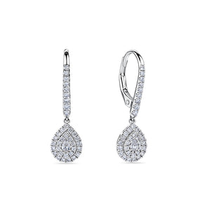Everlasting 0.50ct TW Pear Lab-Grown Diamond Double Halo Drop Earrings in 9ct White Gold