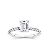 Everlasting 1.58ct TW Emerald Cut Lab-Grown Diamond Solitaire Pave Band Engagement Ring in 18ct White Gold