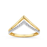 Gold and white gold chevron-shaped ring with diamonds