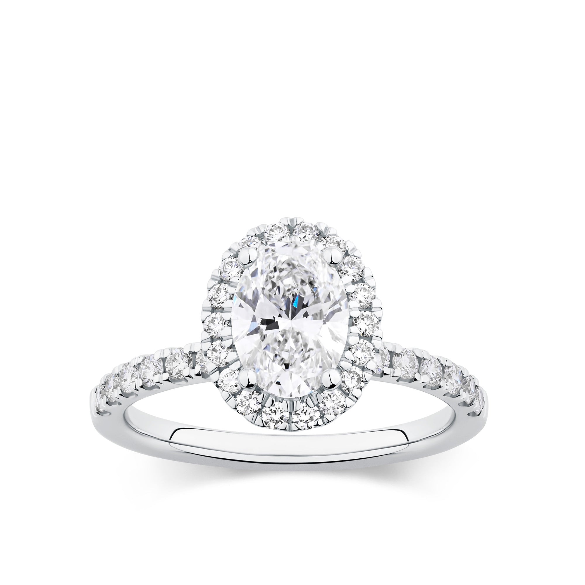 Everlasting 1.79ct TW Oval Lab-Grown Diamond Classic Halo Pave Band Engagement Ring in 18ct White Gold
