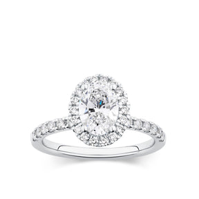 Everlasting 1.79ct TW Oval Lab-Grown Diamond Classic Halo Pave Band Engagement Ring in 18ct White Gold