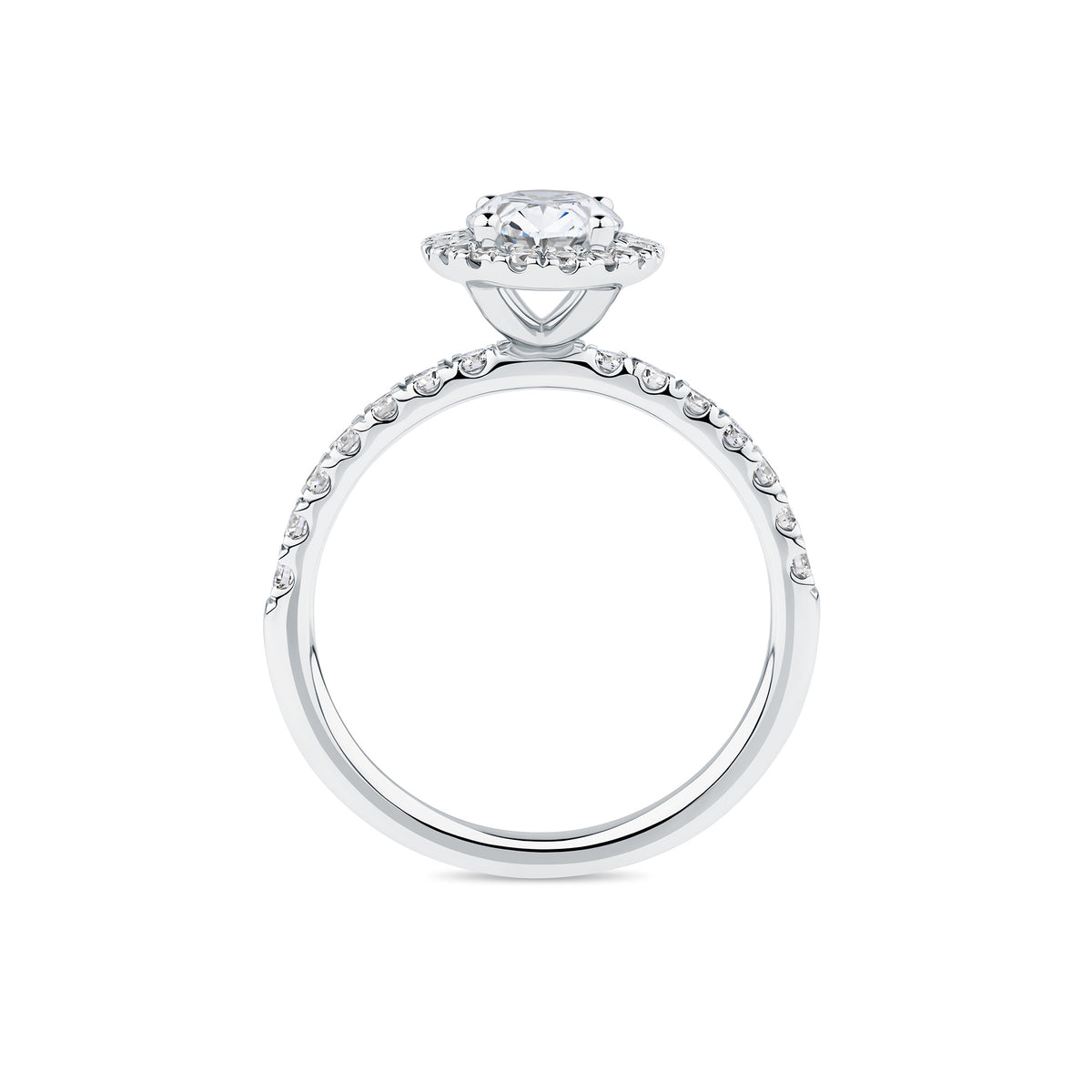 Everlasting 1.79ct TW Oval Lab-Grown Diamond Classic Halo Pave Band Engagement Ring in 18ct White Gold