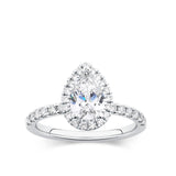 Everlasting 1.79ct TW Pear Lab-Grown Diamond Classic Halo Pave Band Engagement Ring in 18ct White Gold