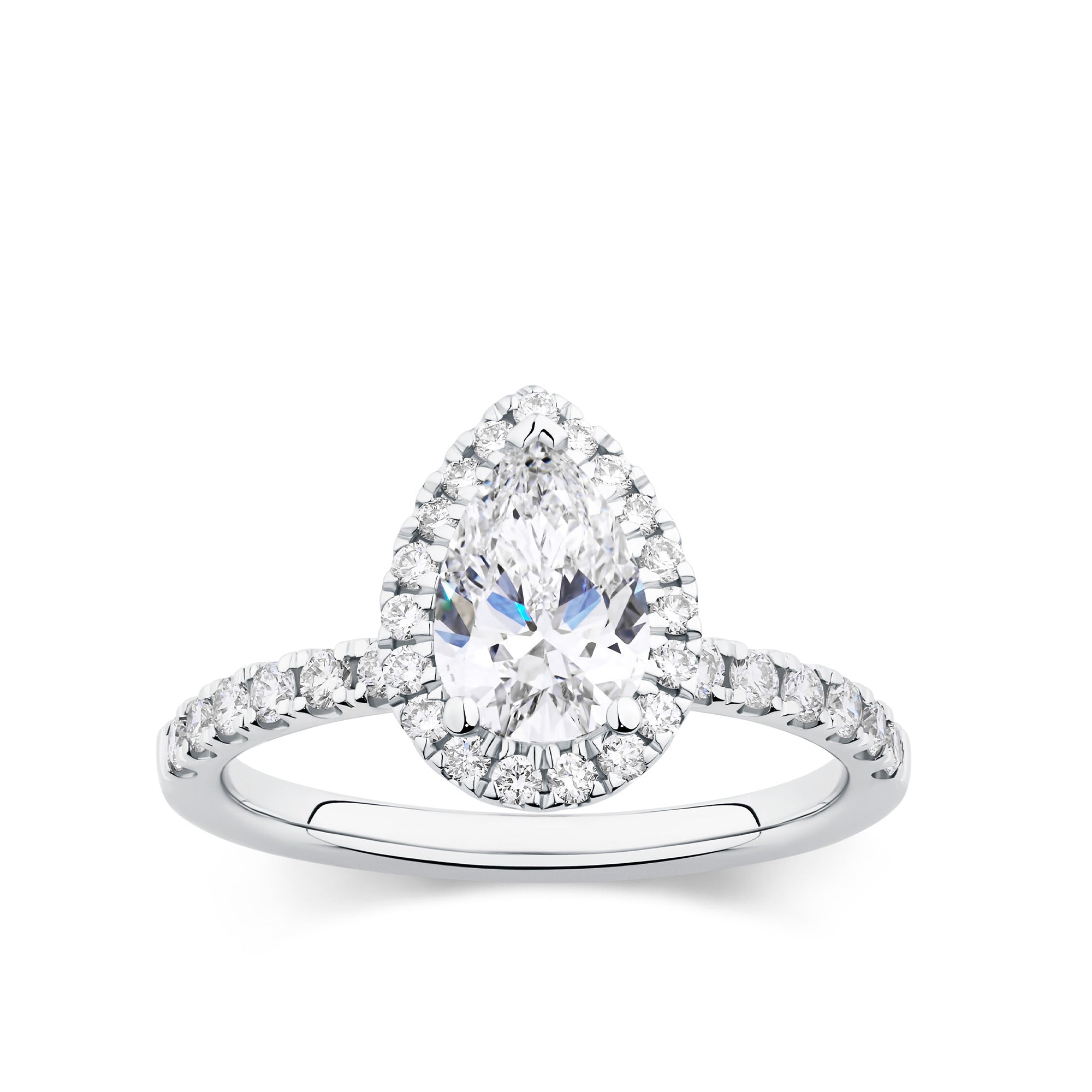 Everlasting 1.79ct TW Pear Lab-Grown Diamond Classic Halo Pave Band Engagement Ring in 18ct White Gold