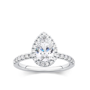 Everlasting 1.79ct TW Pear Lab-Grown Diamond Classic Halo Pave Band Engagement Ring in 18ct White Gold