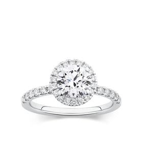 Everlasting 1.79ct TW Round Brilliant Lab-Grown Diamond Classic Halo Pave Band Engagement Ring in 18ct White Gold