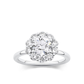 Everlasting 2.10ct TW Round Brilliant Lab-Grown Diamond Floral Halo Engagement Ring in 18ct White Gold