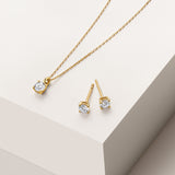 0.75ct TW Round Brilliant Cut Lab-Grown Diamond Pendant and Earrings Set in 9ct Yellow Gold