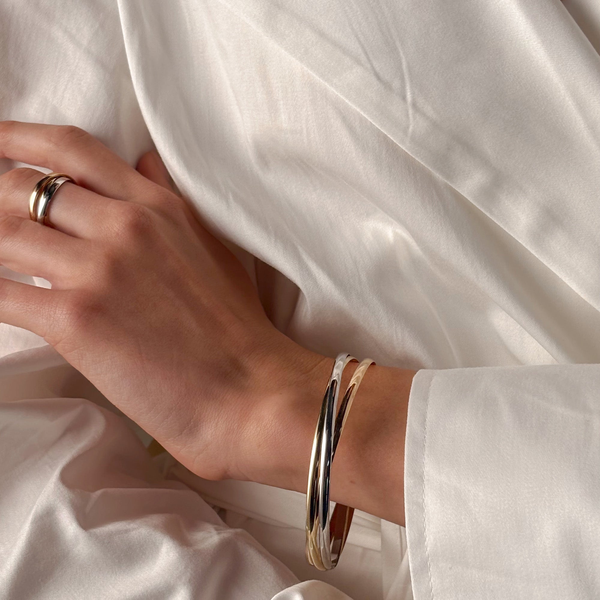Three Tone Russian Bangle in 9ct Yellow, White & Rose Gold