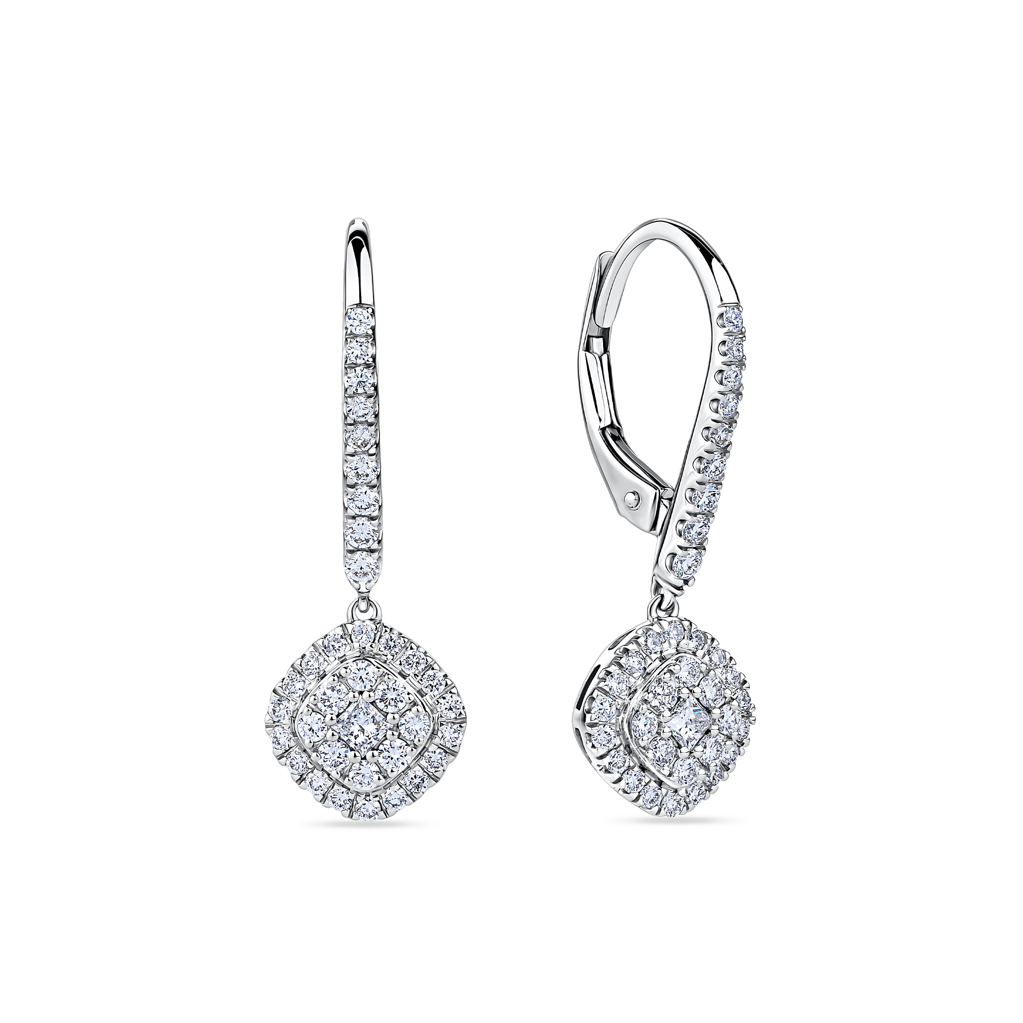 Everlasting 0.50ct TW Princess Lab-Grown Diamond Double Halo Drop Earrings in 9ct White Gold