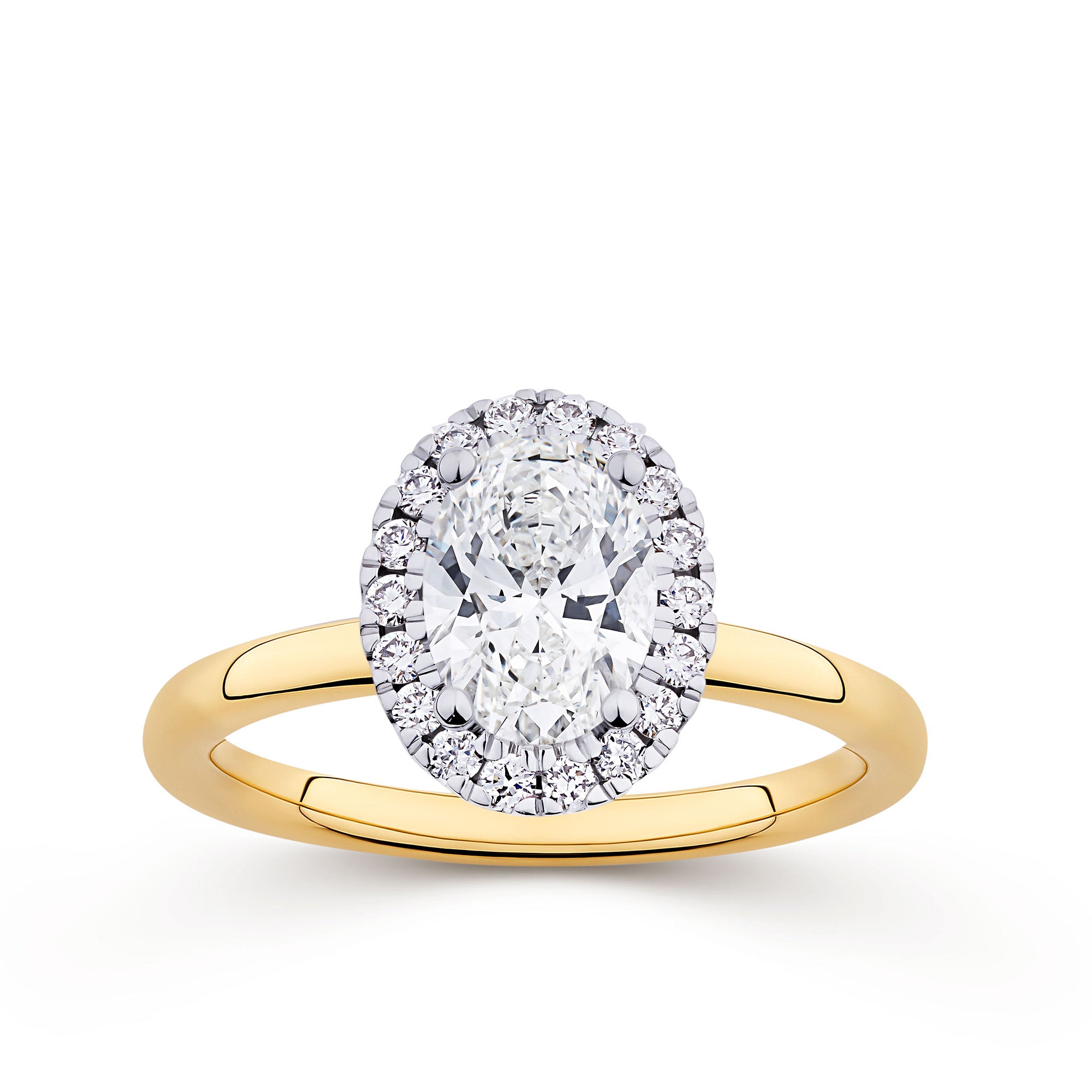 Everlasting 1.45ct TW Oval Lab-Grown Diamond Classic Halo Engagement Ring in 18ct Yellow and White Gold
