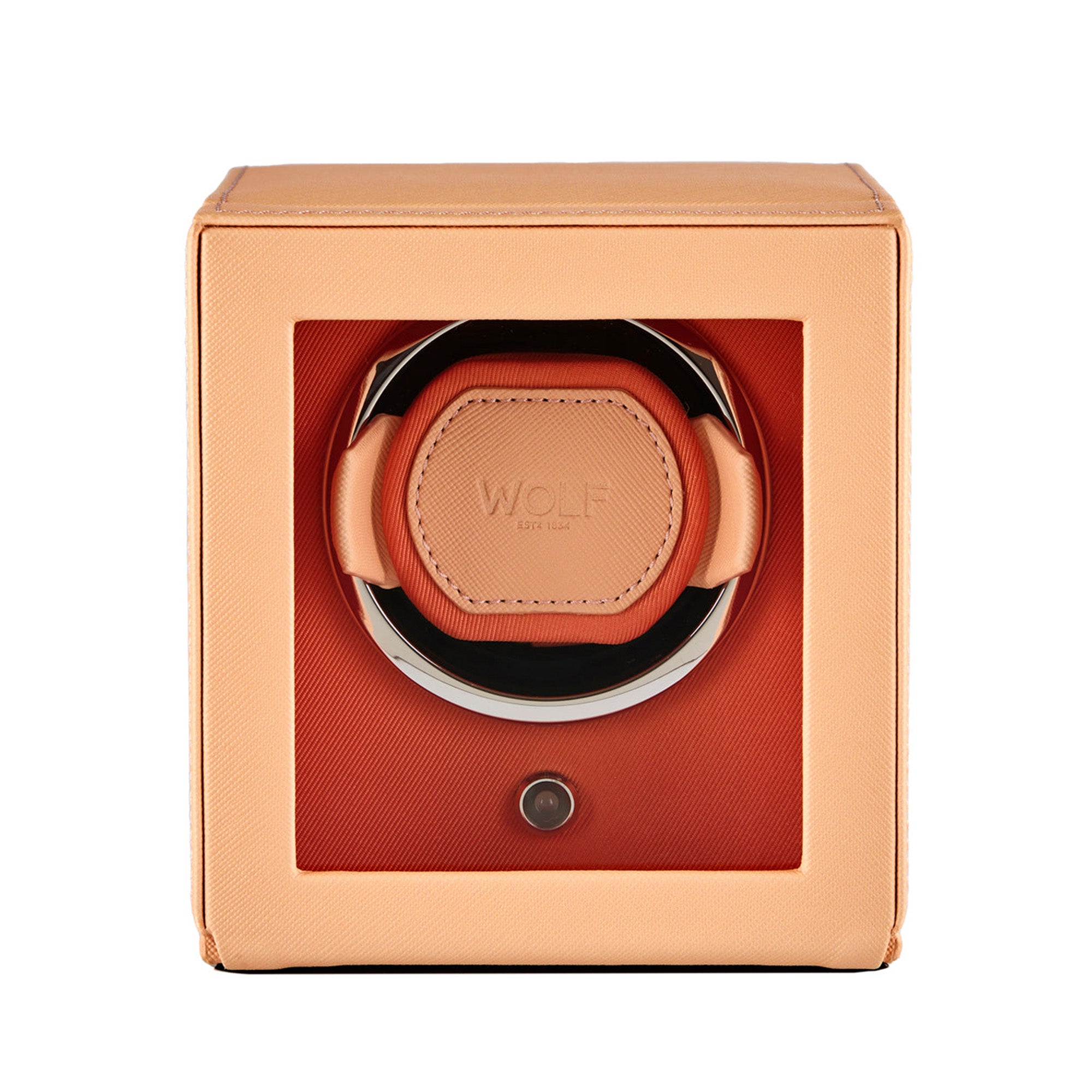WOLF peach single watch winder with orange interior