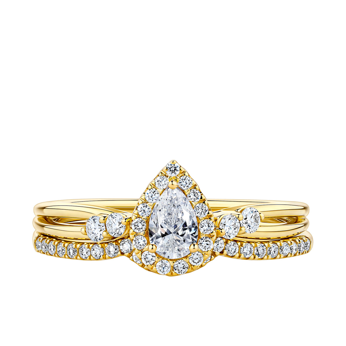 Everlasting Promise 0.50ct TW Lab Grown Diamond Pear Cut with Asymmetrical Side Accent Ring Set in 9ct Yellow Gold