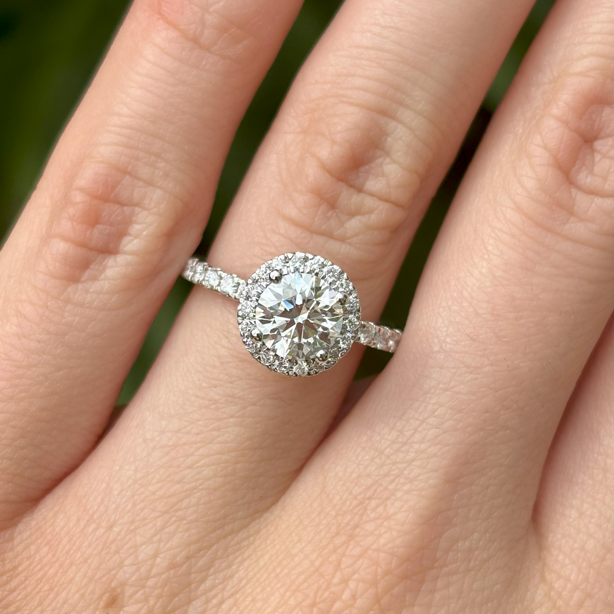 Everlasting 1.79ct TW Round Brilliant Lab-Grown Diamond Classic Halo Pave Band Engagement Ring in 18ct White Gold