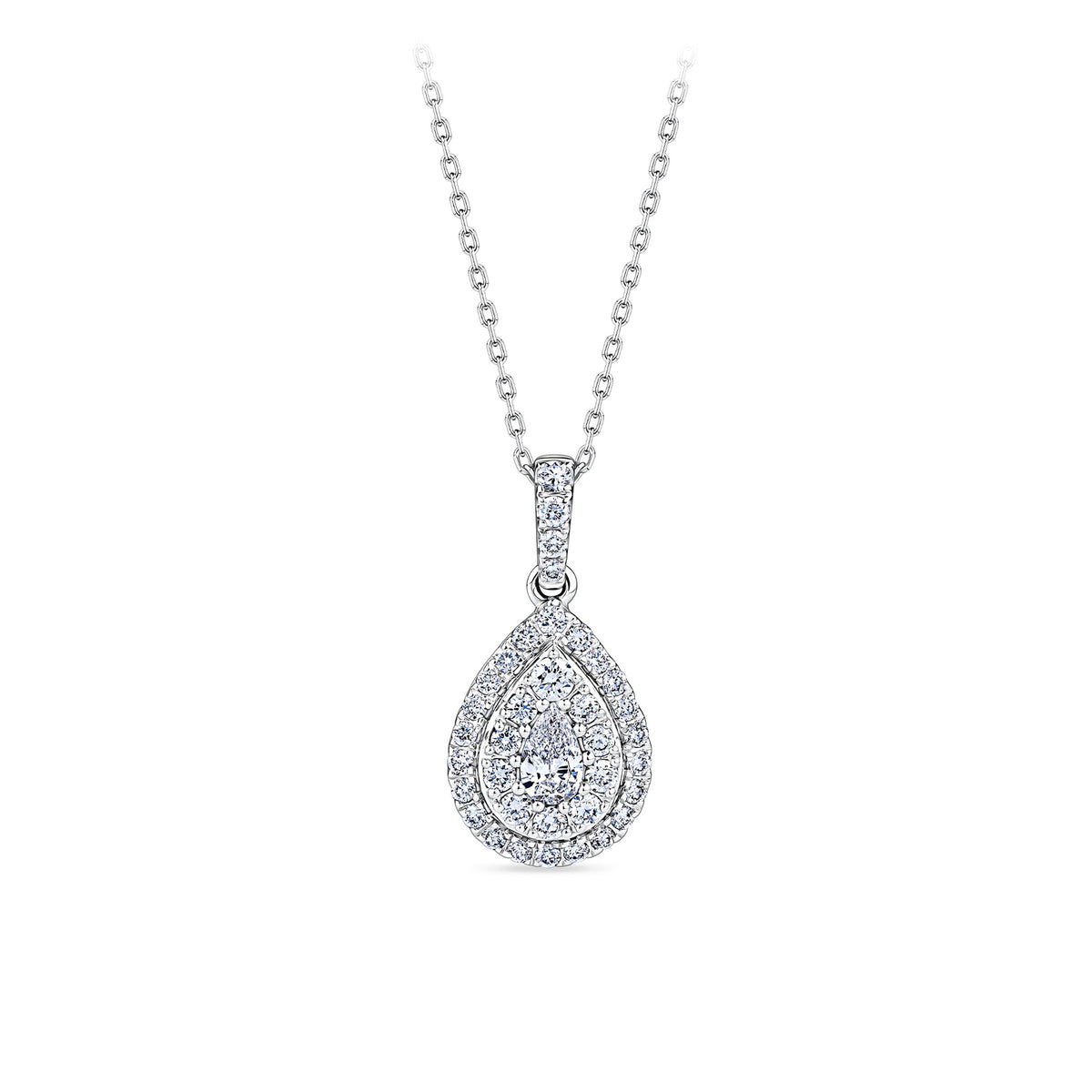 Everlasting 0.50ct TW Lab Grown Diamond Pear Cut Double Halo Pendant in 9ct White Gold