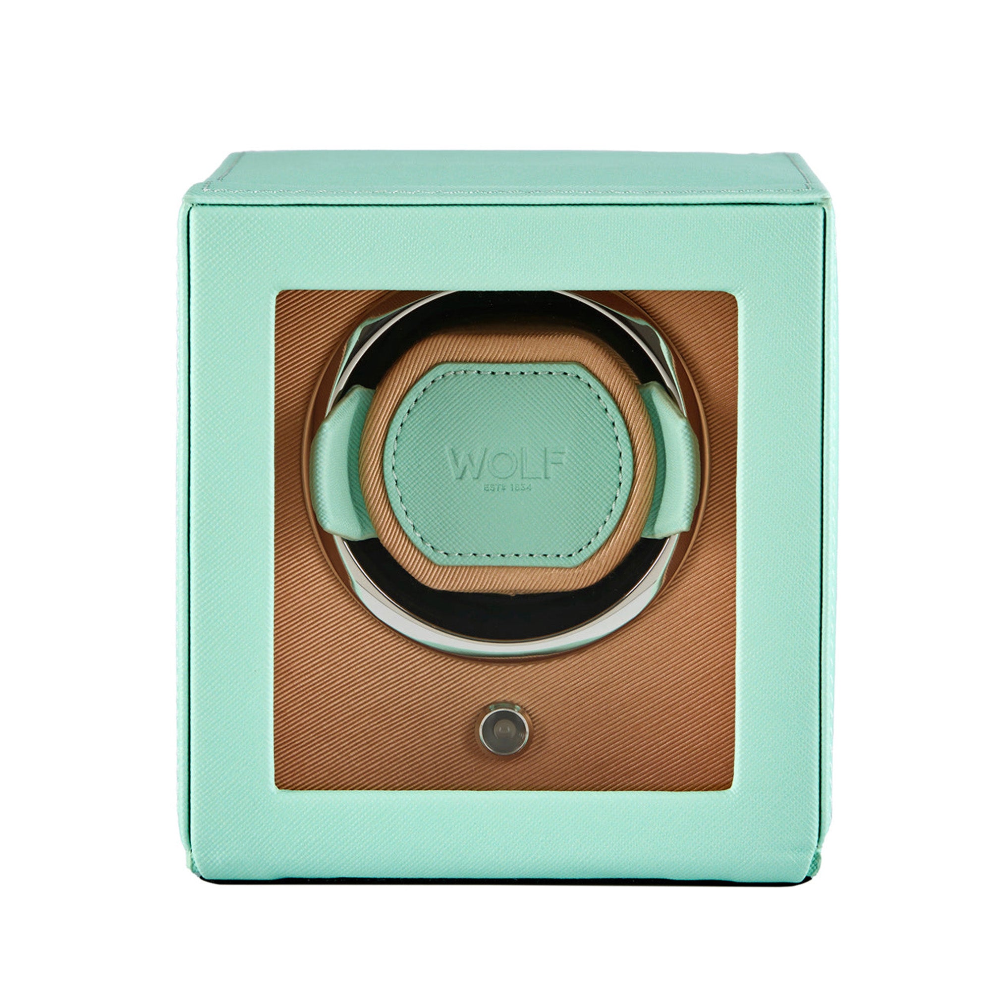 WOLF turquoise single watch winder with brown interior