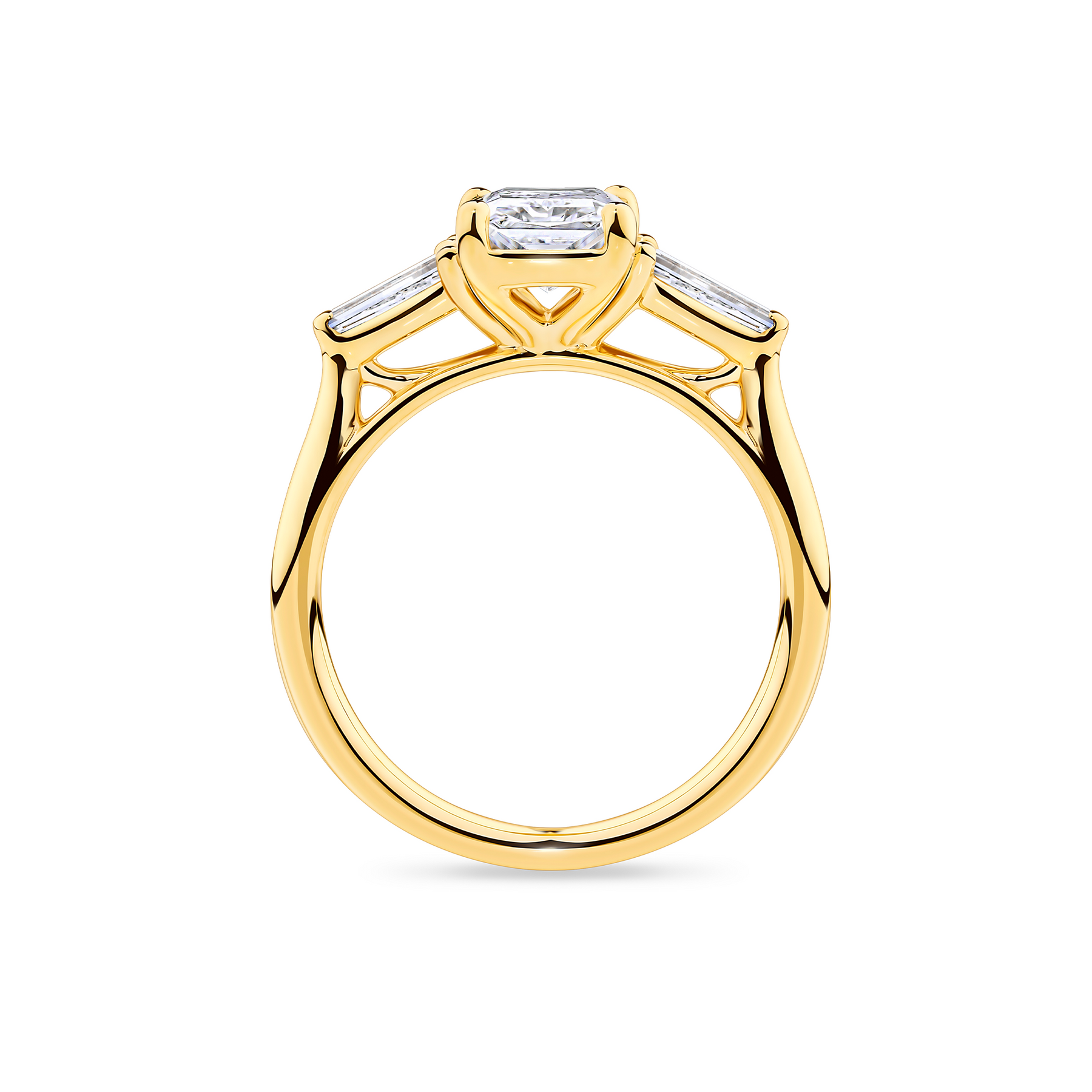 Everlasting 2.00ct TW Radiant and Taper Baguette Trilogy Lab Grown Diamond Engagement Ring in 18ct Yellow Gold