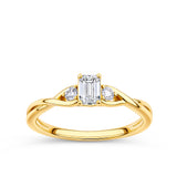 Everlasting Promise 0.60ct TW Emerald Cut Lab-Grown Diamond with Round Brilliant Side Accent Ring Set in 9ct Yellow Gold